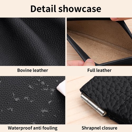 Genuine Leather Pocket Cosmetic Bag for Purse,Coin Purse Lipstick Cosmetic Accessories Travel Pouch for Storage Waterproof Portable No Zipper Self-closing Small Makeup Pouch (Black)