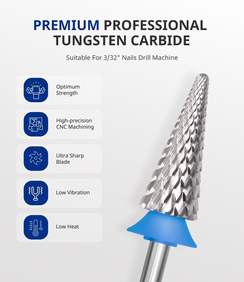 AIRSEE Tungsten Carbide Acrylic Tapered Nib Nail Drill Bit Efile Electric File Machine Head Tip for Manicure Polishing Art Remove Gel 3/32" 2 Way Professional Tech Tree Shaped Medium-M