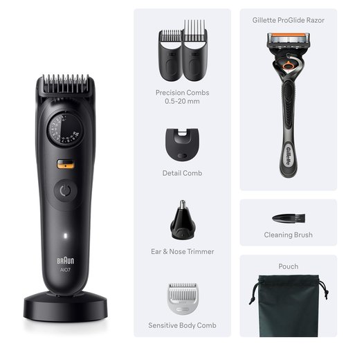 Braun Series 7 All-in-One Beard & Body Grooming Kit - Cordless Trimmer & Shaver with Gillette ProGlide Razor | Model AIO 7535