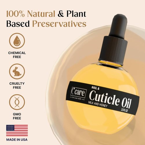 C CARE Cuticle Oil - Milk & Honey Nail Oil for Repairing & Moisturizing Nails - 2.5 oz Bottle with Dropper & Brush