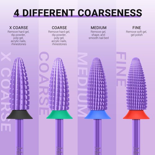 MelodySusie Typhoon Nail Drill Bits, 3/32'' Carbide Tungsten Multi-function Bits, Fast Remove Acrylic or Hard Gel for Manicure Pedicure Salon Professional or Beginner, Purple, Coarse