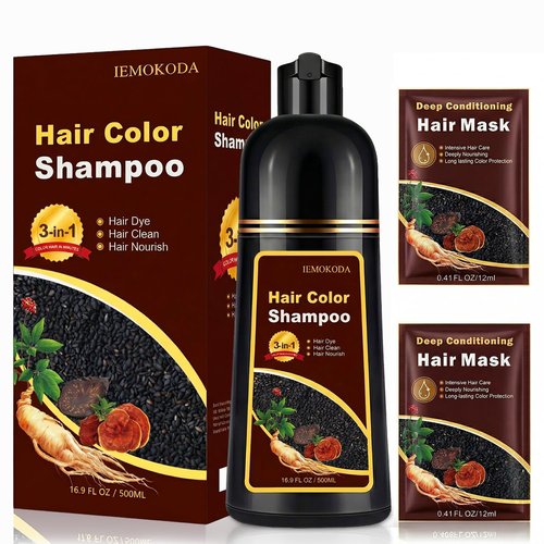 Chestnut Brown Hair Dye Shampoo by [Brand Name] - 3-in-1 Instant Color & Gray Coverage, 16.9 Fl Oz