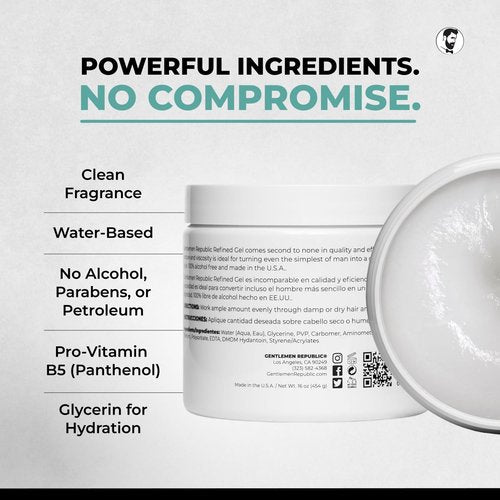 Gentlemen Republic 8oz Refined Hair Gel | Professional 24-Hour Shine & Hold, Alcohol-Free, Humidity Resistant