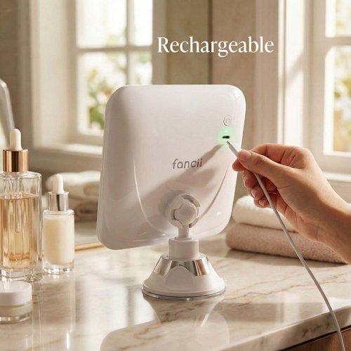 Fancii 20x Magnifying Makeup Mirror with LED Lights, Rechargeable, High Zoom | 7-inch Large Lighted Travel Mirror for Vanity and Bathroom, Dimmable, 3 Light Settings, Strong Suction, 360° Rotation