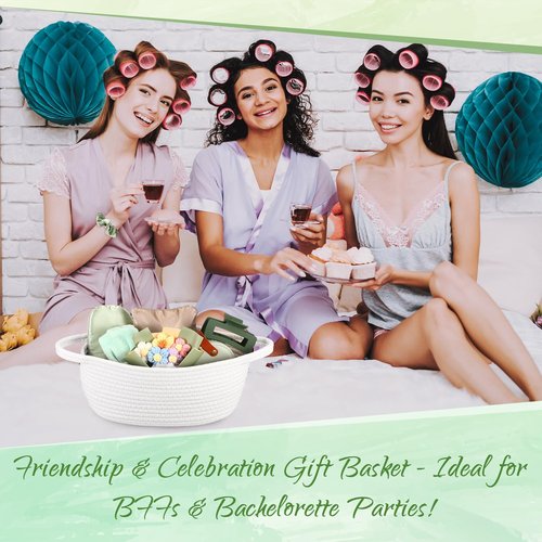 Kacctyen Get Well Soon Gift Basket for Women Sage Green Birthday Gift Box Self Care Package Include Woven Basket Makeup Bag Sleep Mask Jewelry Box and More for Women Mom Wife Friends Sister