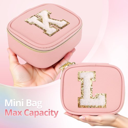 dadop Birthday Gifts For Women Teen Girl, Personalized Preppy Initial Makeup Organizer Bag, 10 11 12 13 14 15 16 17 18 Years Old Girls Gifts, Christmas Travel Gift Cosmetic Bag With LED Mirror - K