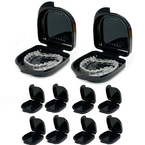 10 Pack Retainer Case,Dental Retainer Box with Vent Holes,Multicolor Storage Container for Aligner Mouth Guard Denture Box (Black)