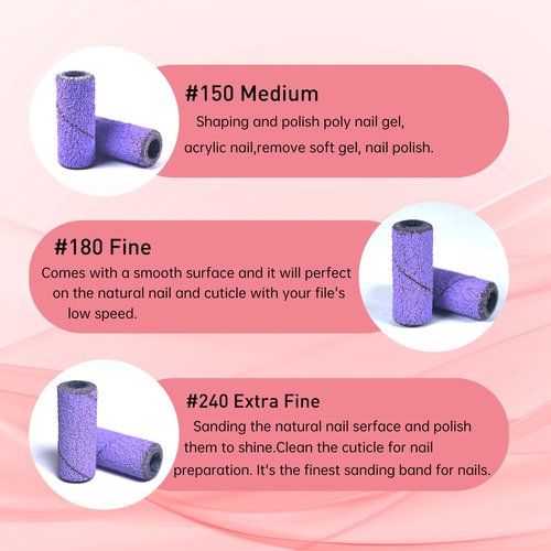 Small Sanding Bands Nail Drill Bits, Corfulra 200PCS Sanding Bands for Nail Drill with 2 3.1mm Mandrel bits, 240 Extra Fine Grit Nail File for Acrylic Nails Gel Manicures and Pedicure, Purple