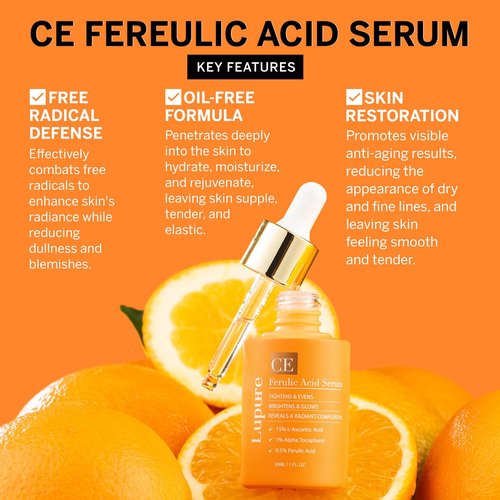 Lupure Vitamin C Face Serum: Anti Aging Facial Super Vit C Serum with Ferulic Acid Pure L-Ascorbic Acid, Vitamin E and Hyaluronic Acid for Dark Spots and Skin Care