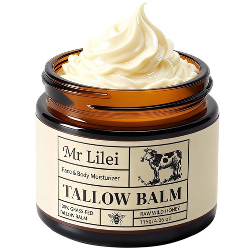 Beef Tallow for Skin, Grass-Fed Beef Tallow Balm, Beef Tallow Cream, Face & Body Moisturizer Restores Skin Barrier, Soothes Dry Sensitive Skin, Beef Tallow Honey Balm Whipped with Beeswax & Olive Oil