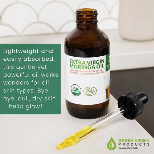 Organic Moringa Oil, Cold Pressed, Extra Virgin, 100% Pure, Food Grade (1 Fl Oz)