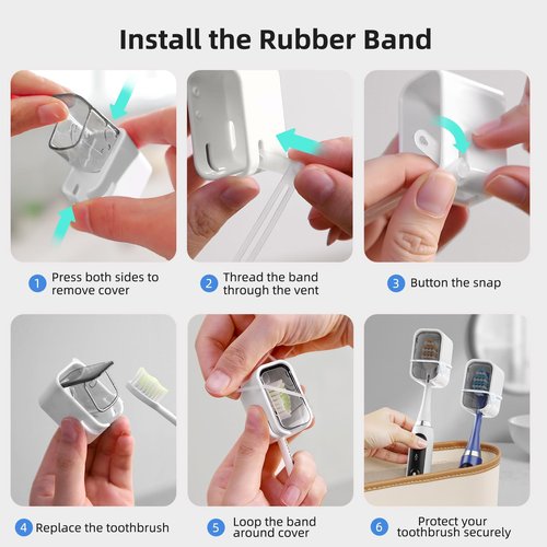 MOPMS Toothbrush Cover Travel 2PCS, Stay Closed with Band Electric Toothbrush Covers Caps, Toothbrush Head Cover for Travel, Camping, Bathroom, Business, Grey