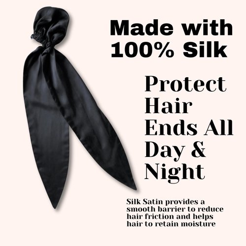 Beaut Buns Mulberry Silk Hair Bun Cover, Satin Hair Bun Scarf, Bun Holder, Hair Protection Accessory (Black)