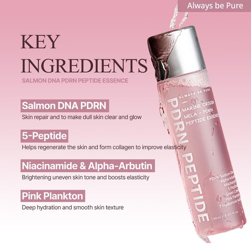 Always Be Pure Marine Origin Mela-PDRN Peptide Essence, Skin Renewal Serum with Salmon DNA, Niacinamide for Glowing Skin, Korean Skincare, 150ml/5.07 fl.oz.