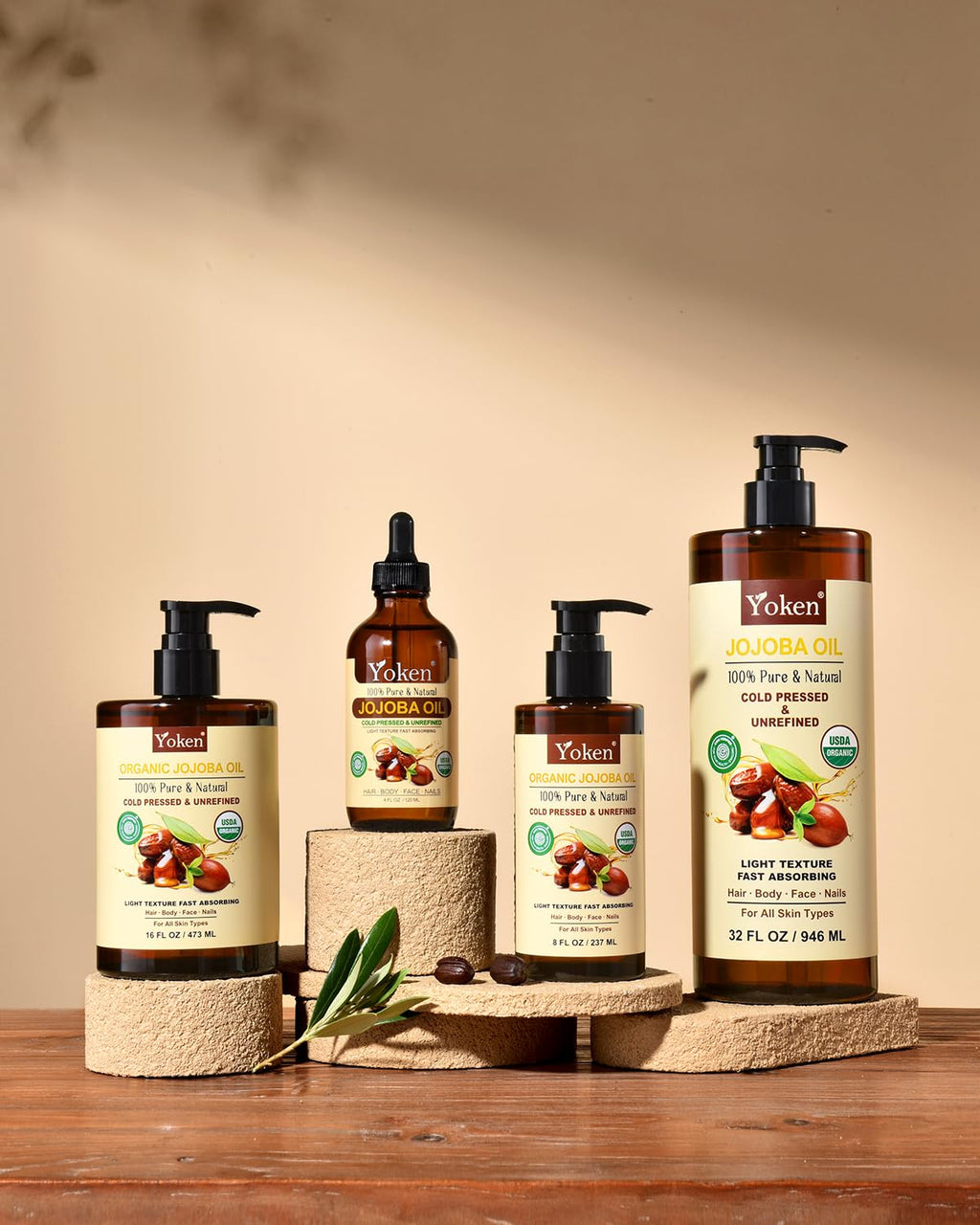 Yoken USDA Organic Jojoba Oil Cold Pressed 8 fl oz, 100% Pure & Natural Unrefined Jojoba Oil for Face Hair & Skin Massage, Hexane Free, Deeply Moisturizing Body Carrier oils Multi-Purpose Serum