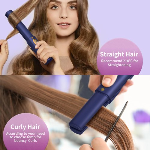 OBEST Cordless Hair Straighteners Curler 2 in 1, Fast Heating Titanium Flat Plates, 5000mAh Rechargeable Flat Iron with USB-C Charging, Portable Travel Styling Tool for Women