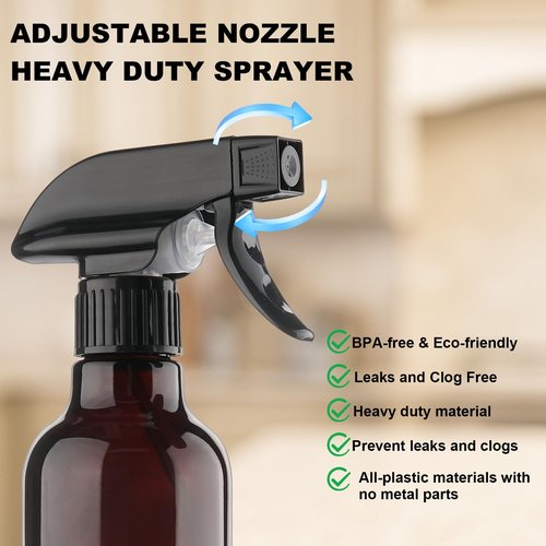 Hethyo Glass Spray Bottles 12oz Empty Spray Bottle Mist/Stream Spraying Small Refillable Containers for Hair Care, Cleaning Solutions, Plants, Essential Oils 2 Pack (Brown, 12oz)