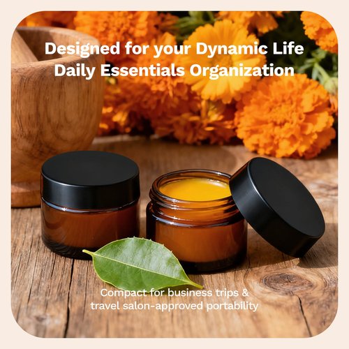 Bumobum 1oz Glass Jars with Lids, 6 Pack Small Amber Glass Jars with Labels, Refillable Empty Cosmetic Containers for Lip Balm Scrub Creams Lotions