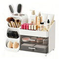 ShinyDew Makeup Organizer with Brush Holder for Vanity, Spacious Cosmetic Display Case with 2 Drawers, The Perfect Bathroom Vanity Organizer for Beauty Essentials, Skincare, Lipsticks