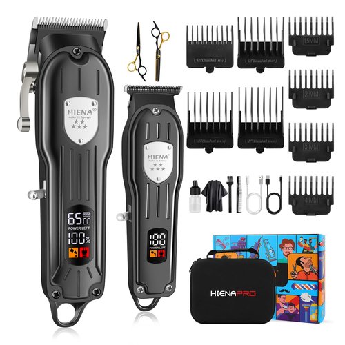 HIENA PRO Professional Hair Clippers for Men Rechargeable Barber Clippers & Trimmers Set, Cordless Hair Clippers Kit with LCD Display, Gifts for Men