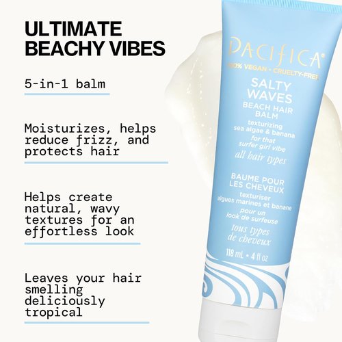 Pacifica Salty Waves Beach Hair Balm - Texturizing Formula for Effortless Beachy Waves | 4 oz