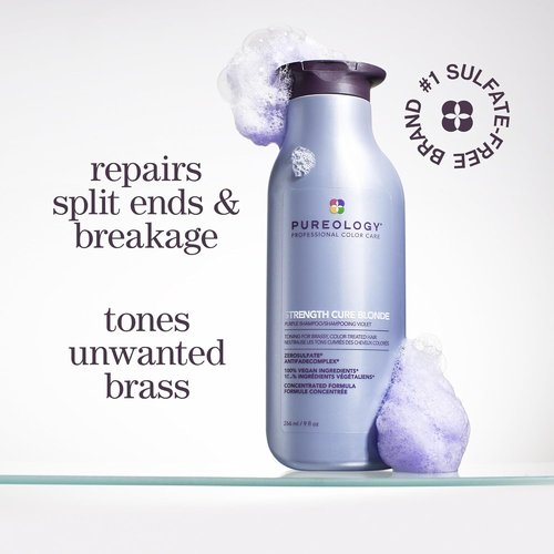Pureology Strength Cure Blonde Purple Shampoo - Tones & Fortifies Blonde Hair, Sulfate-Free & Vegan