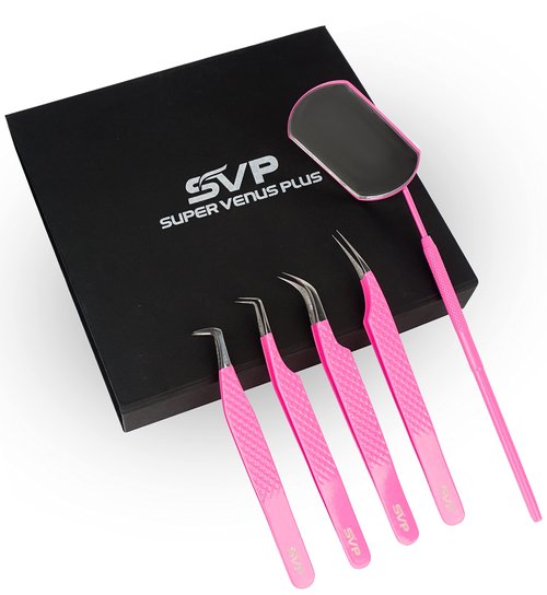 SV Lash Tweezers | Lash Extension Tweezers Set | 5Pcs Stainless Steel Eyelash Extension Tweezers Set | Volume/Isolation Nail Art Curved Tweezers