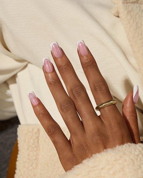 BTArtboxnails French Tip Press On Nails - Salon Quality Glitter Pink Short Square, 96 Pcs Soak Off Soft Gel Kit for Easy DIY at Home | Long Lasting Manicure with 16 Sizes (XCOATTIPS)