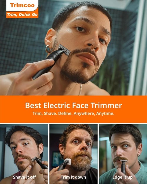 Skiennix Beard & Body Hair Trimmer - All-in-One USB-C Fast Charging, Waterproof Groomer, Black