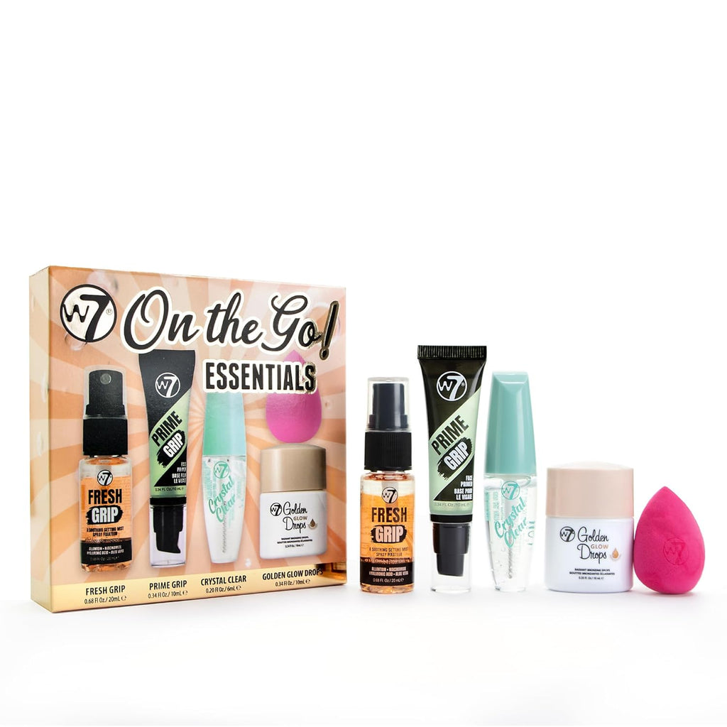 W7 On The Go Essentials Set - Mini Makeup Must-Haves with Primer, Setting Spray & Mascara | Travel-Friendly Size
