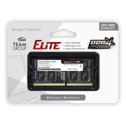 TEAMGROUP Elite DDR4 8GB Single 2666MHz PC4-21300 CL19 Unbuffered Non-ECC 1.2V SODIMM 260-Pin Laptop Notebook PC Computer Memory Module Ram Upgrade - TED48G2666C19-S01