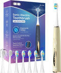 SEAGO Electric Toothbrush - Rechargeable Sonic Toothbrush with 8 Brush Heads & Pressure Sensor | Beige