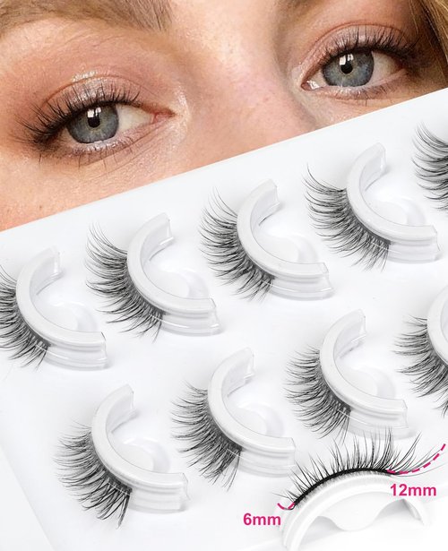 Self Adhesive Half Lashes 12mm Self Adhesive Eyelashes Preglued Glueless Natural False Lashes No Glue Needed Strip Lashes Easy for Beginner 5 Pairs by EMEDA(Half Lashes 874)