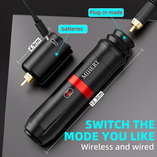 MIHERT Tattoo Gun Kit with Wireless Rotary Tattoo Machine, 1500mAh Battery, 20 Tattoo Cartridge Needles, 7 Tattoo Inks, Tattoo pen for Beginners and Professionals (Black)