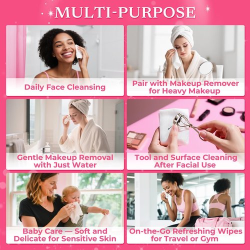 SOOWASH Makeup Remover Little Towels - Ultra Soft Fragrance Free & Alcohol Free Face Towels for Sensitive Skin,（60 Count 480 Uses）Dry Wipes Travel Firendly