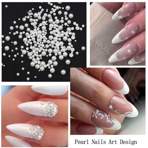 4 Boxes Flatback Rhinestones and Pearls Nail Charms for Acrylics - Crystals, Half Rounds, and Accessories for DIY Nail Art Decor