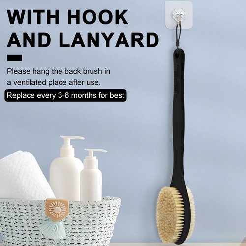 Bubbob Back Scrubber, Back Scrubber for Shower, Bath Brush Long Handle for Shower with Double Sided Bristles for Wet or Dry Brushing (Black)