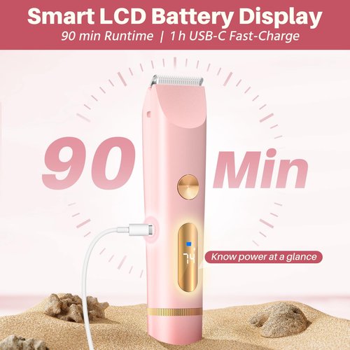 BUJIOLA 2025 Upgraded Bikini Trimmer for Women, Dual-Head Shaver with LCD Display, Ceramic-Blade Pubic Hair Trimmer, IPX7 Waterproof Wet & Dry Shower Shaver, Travel-Ready Gift Pouch (Light Pink)