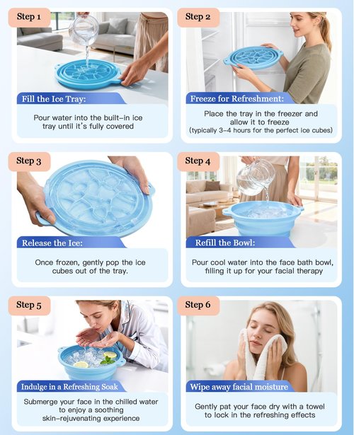 Foldable Silicone Face Ice Bath Bowl with Built-in Ice Tray, Cold Plunge Therapy for Skin Tightening, Puffiness Reduction & Acne Relief, Portable Spa Tool for Home & Travel (Blue)