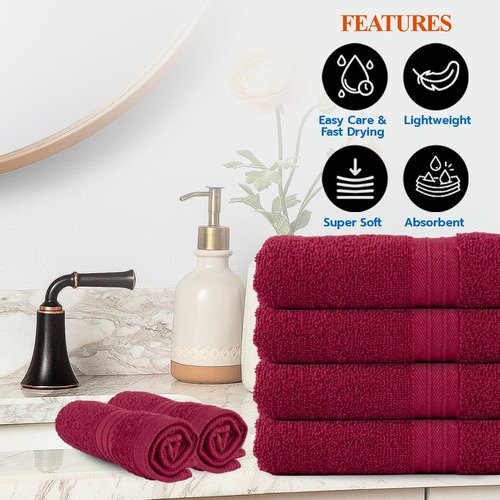 Textila Washcloths - 13x13 Inch 100% Cotton, Super Soft, Highly Absorbent & Lightweight - Ideal for Everyday Use, Spa & Gym (Red - Pack of 12)