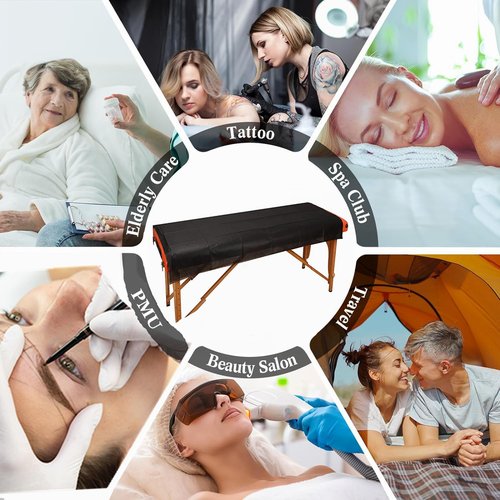 PROINKDOTS Disposable Tattoo Bed Covers Sheets Black, 40" x 90" (Pack of 10) Soft Non-woven Massage Table Cover, Waterproof Drape Sheets for SPA, Tattooing Chair Studio Supplies, Thick and Strong