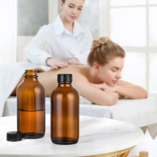 Exlvanto Small Glass Bottles with Lids Boston Round Shot Bottles for Health, Immunity, Ginger Juice, Essential Oils, Potion - Leak Proof Mini Travel Containers (Amber UV, 4oz-12Pack)