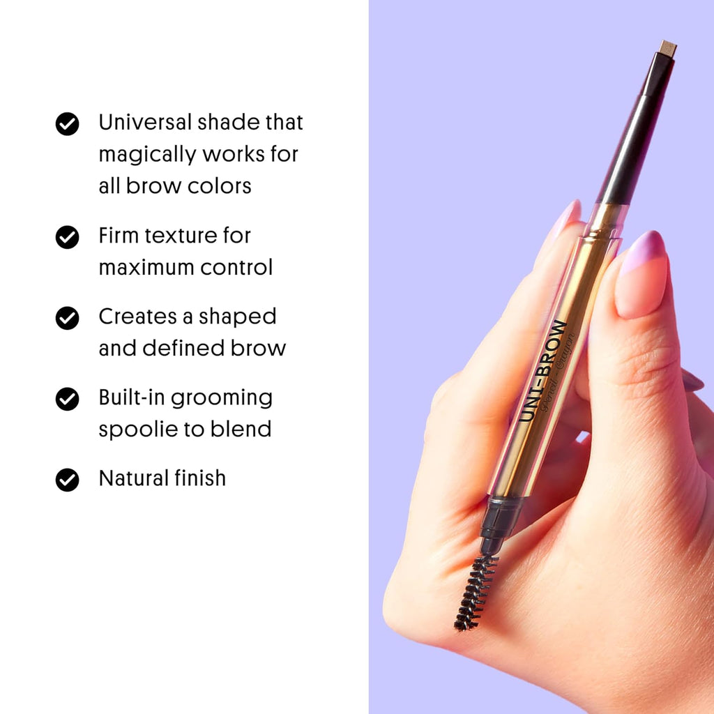 Winky Lux Uni-Brow Eyebrow Pencil - Dual-Ended Waterproof Brow Definer with Spoolie | Universal Shade for Natural Brows (Brown, Blonde, Taupe)