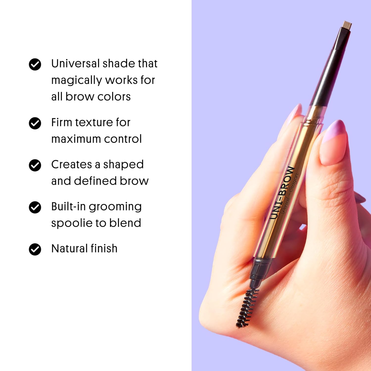 Winky Lux Uni-Brow Eyebrow Pencil - Dual-Ended Waterproof Brow Definer with Spoolie | Universal Shade for Natural Brows (Brown, Blonde, Taupe)