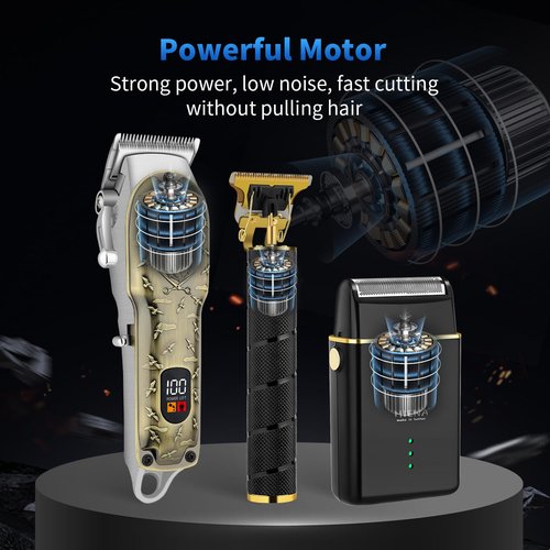 HIENA PRO Barber Clipper Set & Trimmer Kit for Men, Professional Electric Foil Shaver and Beard Trimmers, Men's Facial Grooming Tool, USB Charging, Perfect Gifts for Men