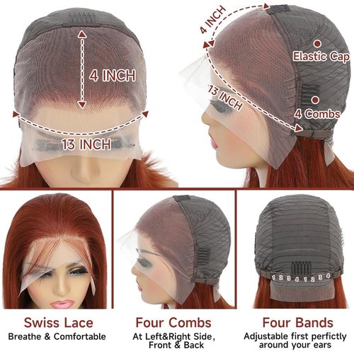 RQY Reddish Brown Bob Wig Human Hair 13x4 Reddish Brown Lace Front Wigs Human Hair Bob Pre Plucked 180% Density Short Straight Lace Front Wigs（33# bob Wig 8inch）