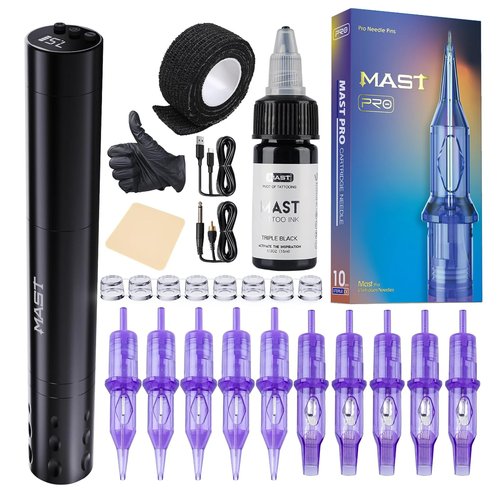 Mast Tattoo Tour Fly Cordless Tattoo Gun Kit Pro Needles Cartridges Rca Jack Battery Pen Machine Complete Tattoo Supplies for Beginners Home Practice and Studio Use