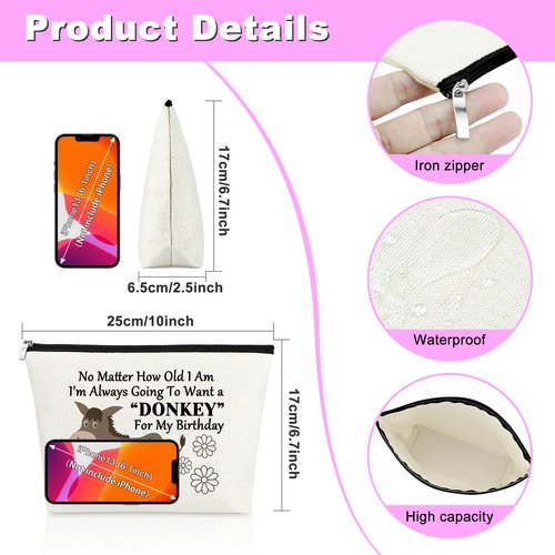 Mxrymvu Donkey Themed Gifts Makeup Bag Crazy Donkey Lady Gift Cosmetic Bag Donkeys Gifts for Women Zipper Pouch Animal Lover Gift for Her Funny Birthday Present Travel Pouch