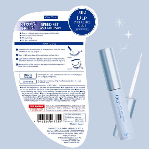 D-UP Lash Glue for False Lashes & Lash Clusters, Quick-Setting Eyelash Adhesive for Beginners, Strong Hold Strip Lash Glue, Seamless Finish, Made in Japan, 502 Clear