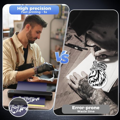 Tattoo Stencil Printer Machine Bluetooth, Portable Thermal Temporary Tattoo Printer with 15pcs Transfer Paper, Compatible with Phone/Tablet/PC, Tattoo Supplies Assist Kit for Beginners (Black)